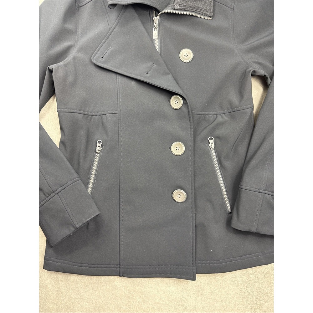 Prana Womens Medium Button Front Water Resistant Soft Shell Jacket Black EUC - Picture 5 of 16